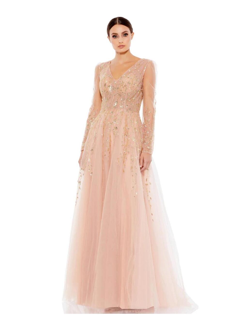 Mac Duggal 20295 ILLUSION LONG SLEEVE BEADED GOWN Sz 22